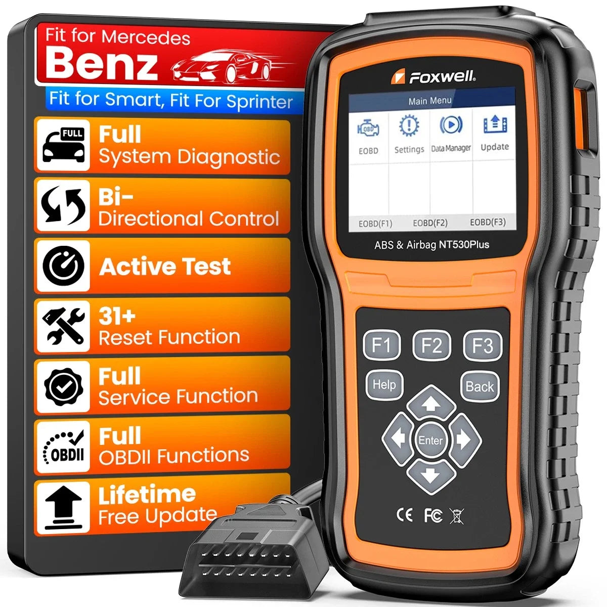 OBD2 Professional Automotive Diagnostic Tool All System Car Scanner FOXWELL NT530 PLUS For Mercedes-Benz/Sprinter Active Test Car Mobile World