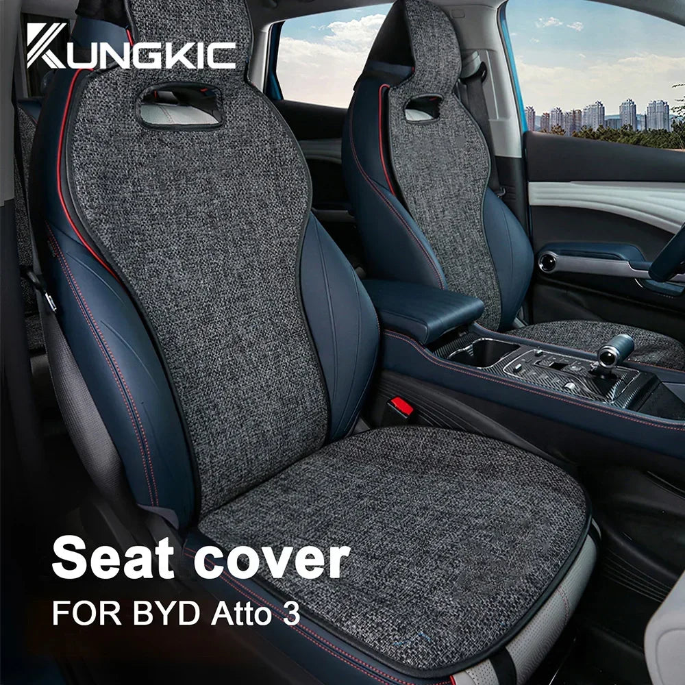Breathable Linen For BYD Atto 3 Yuan Plus Tang Han Dolphin EV 2021 2022 2023 2024 Car Seat Cushion Protect Mat High Accessories