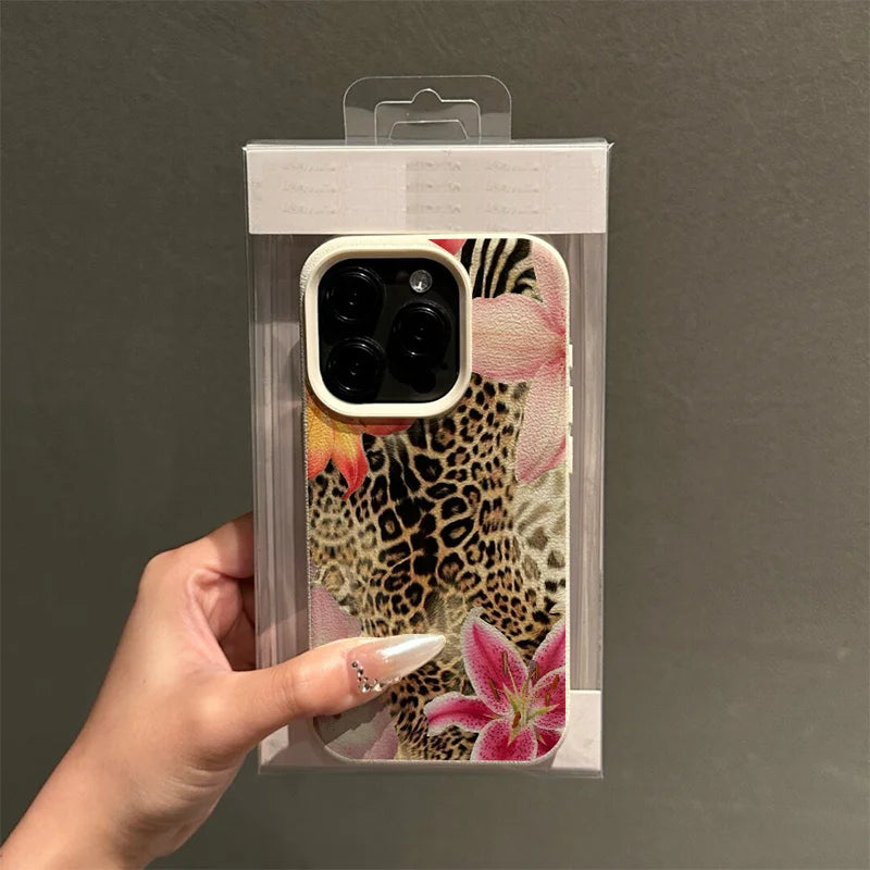 Vintage Floral Leopard Print Pattern Phone Case For iPhone 17 16 15 14 13 12 11 Pro Max XS X XR Plus 17 Air 16 15 Soft TPU Cover