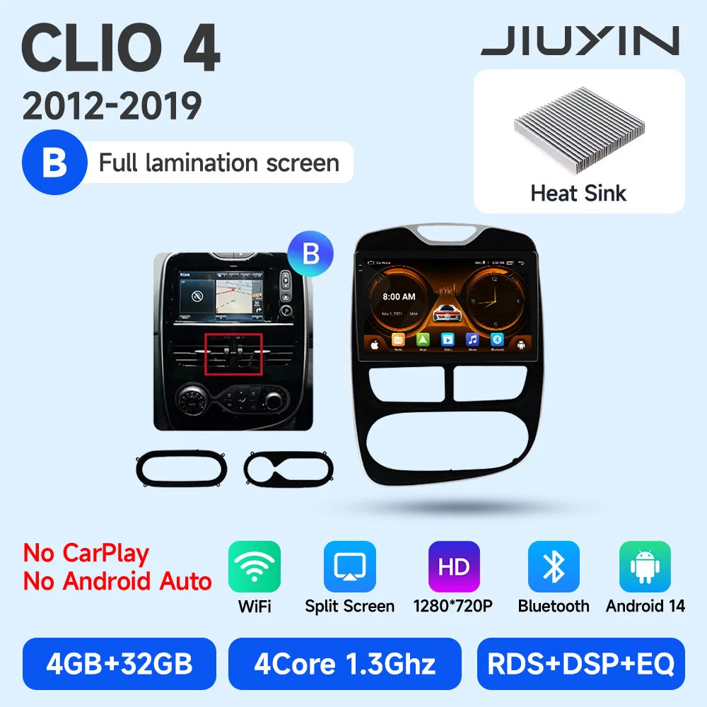 JIUYIN Android 15 Wireless CarPlay Auto Car Radio For Renault Clio 4 ZOE 2012-2019 Intelligent Systems DSP SWC RDS GPS FM BT CM World