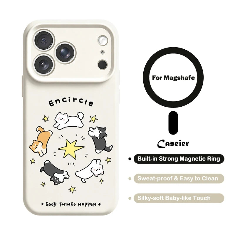 Cartoon Dog Star Magnetic Phone Case For iPhone 16 18 17 Pro Max 15 Pro Cases For iPhone 16 15 14 13 12 Pro Max MagSafe Cover