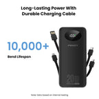 PISEN 20000mAh 20W Fast Charging Powerbank With 4 Built-in Cables For iPhone Samsung Xiaomi