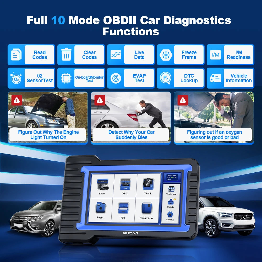 MUCAR VO7S/VO7 Car Diagnostic Tools Full System Diagnosis 28 Reset ECU Coding&Bi-directional Automotive Obd2 Scanner Free Update
