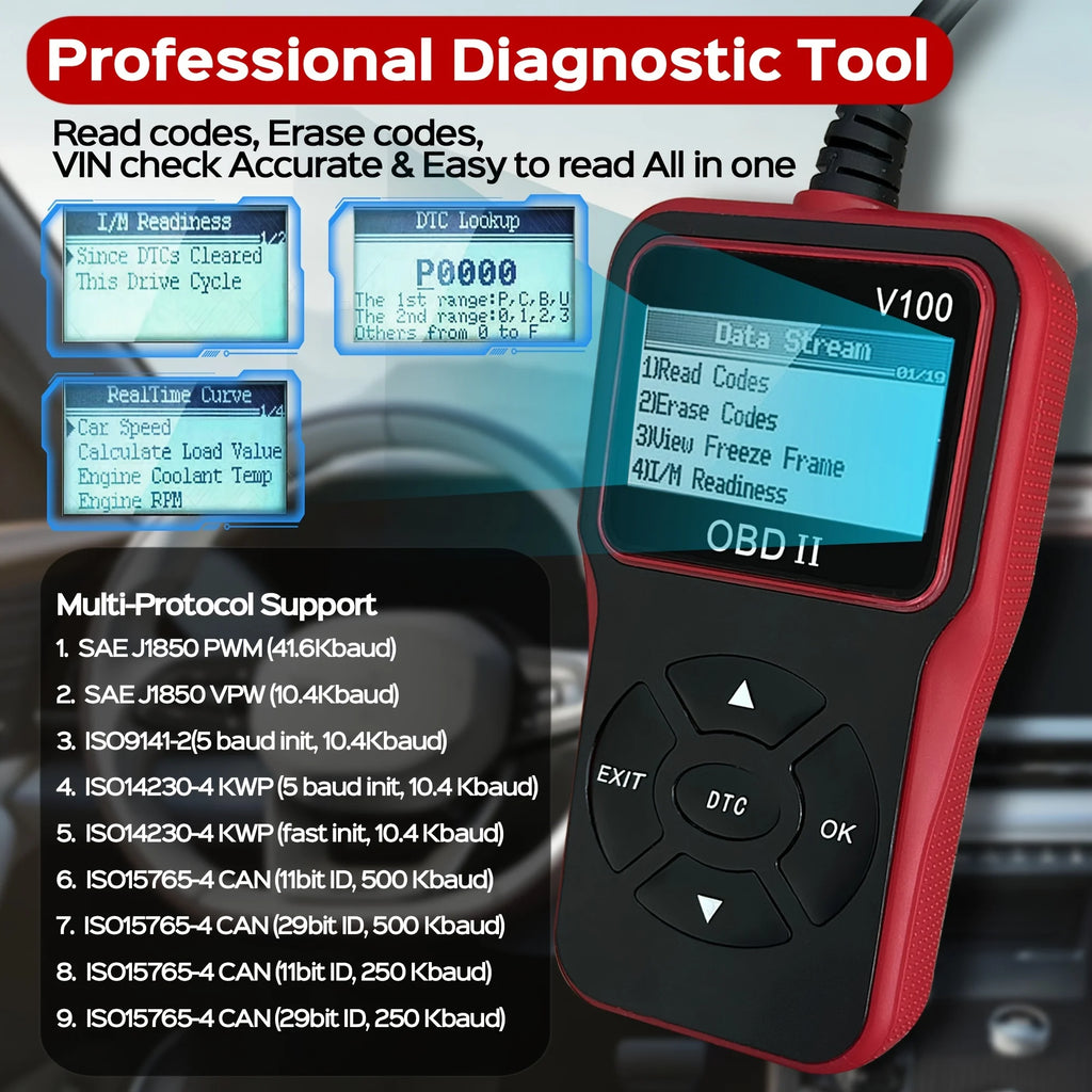 Car OBD2 Scanner Diagnostic Tool Code Reader, Car Voltage Tester Engine Fault Code Scanner, Charging Tester Diagnostic Tool V100 Car Mobile World