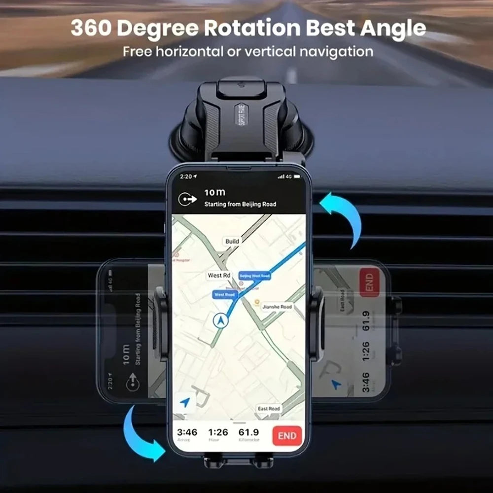 Car Phone Holder Dashboard Windshield 360° Rotation Phone Holder for GPS Navigation Secure Hanging With Extension Rod Bracket