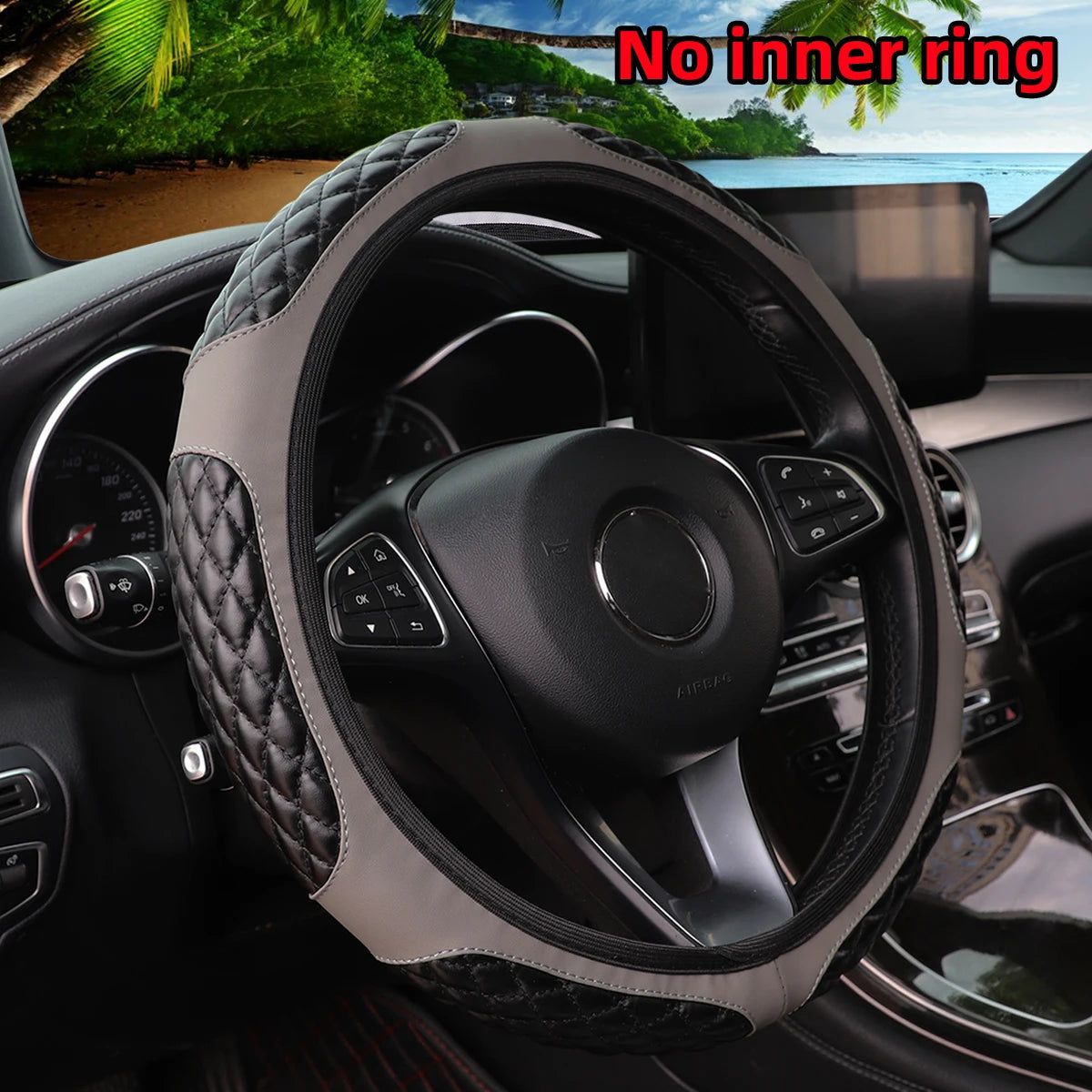 6 semi-circular PU sheepskin embroidered car rimless steering wheel cover for 14-15 inch car interior accessories CM World