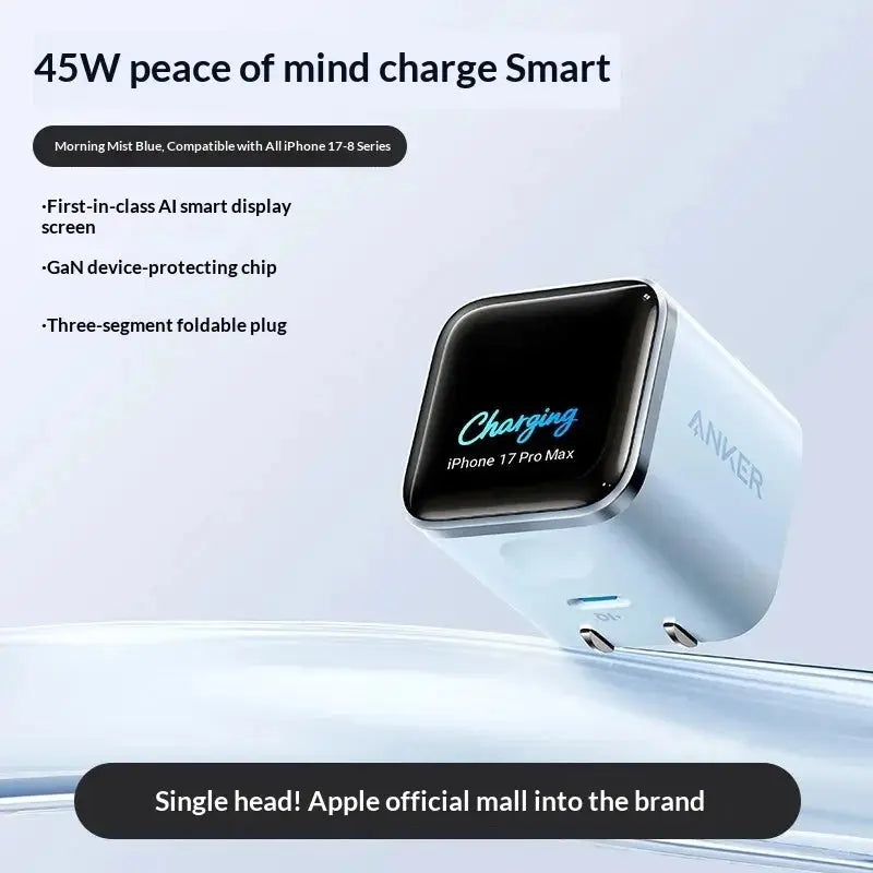 Anker Nano 45w Gan Fast Charger With Ai Display Smart Compatible For Phone 17 Pro Max 16 Pro 15 14 Portable Wall Charger Car Mobile World