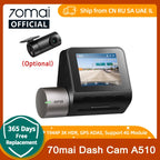 70mai Dash Cam A510 1944P HDR GPS ADAS 4G Connectivity 70mai 4G Front Cam A510 Car DVR 24H Parking Support Rear Cam Car Mobile World