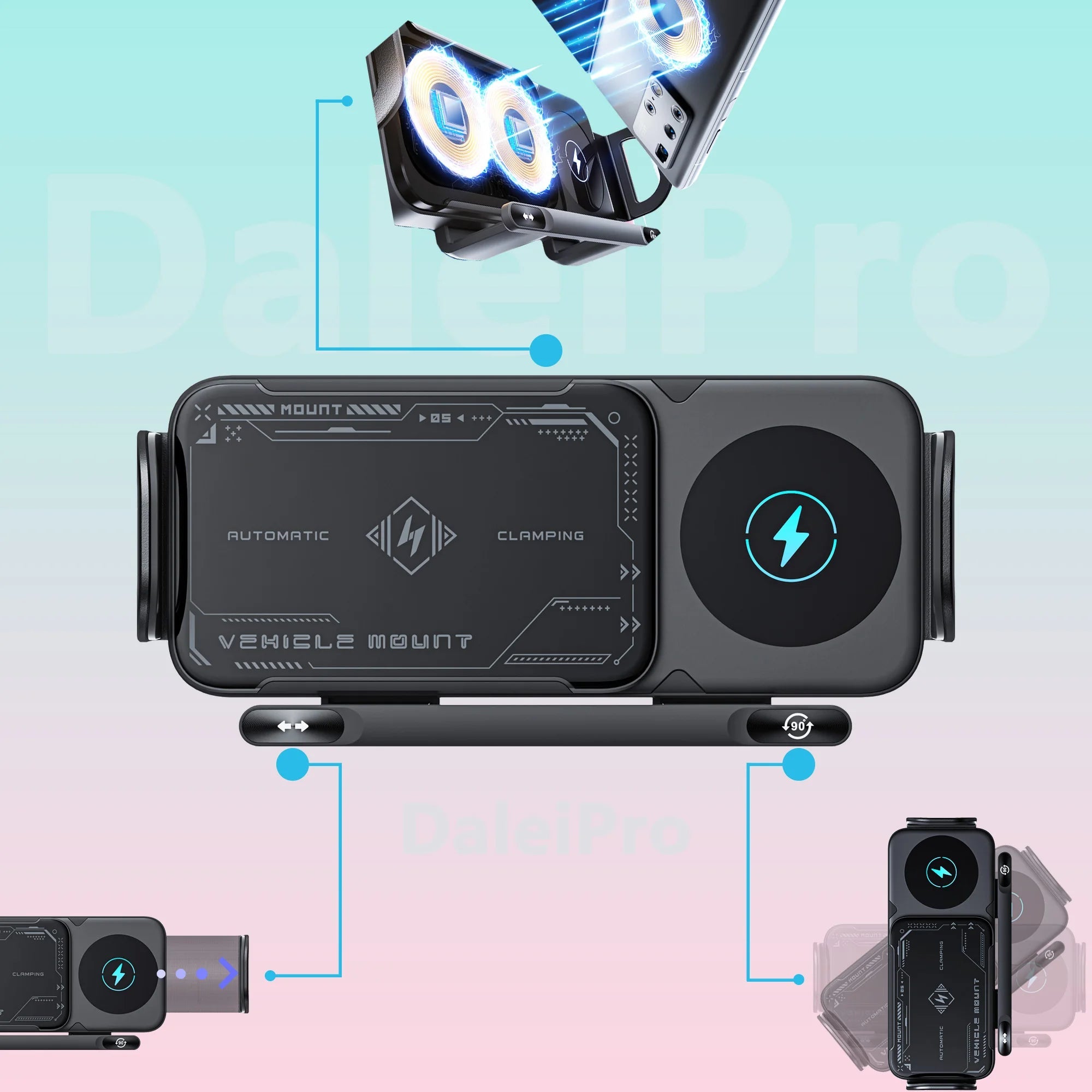 Universal Car Phone Holder Wireless Charger Phone Mount Intelligent Induction Electric Rotation Phone Holder Charger Magsafe CM World
