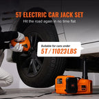 5T Electric Car Jack Hydraulic Jack with Electric Impact Wrench Built-in Inflatable Pump, LED Light for SUV Sedan Truck