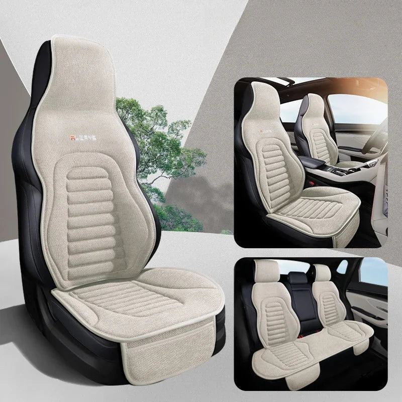Flax Universal Car Seat Covers Four Season Breathable Car Seat Protector Pad Auto Accessories Interior Car Seat Covers Full Set CM World