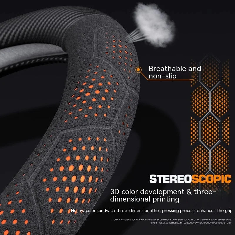 For JAGUAR E-PACE F-PACE F-TYPE XE XF XK XJR XFR XJ XEL XFL Carbon fiber Suede Leather Car Steering Wheel Cover Auto Accessories CM World