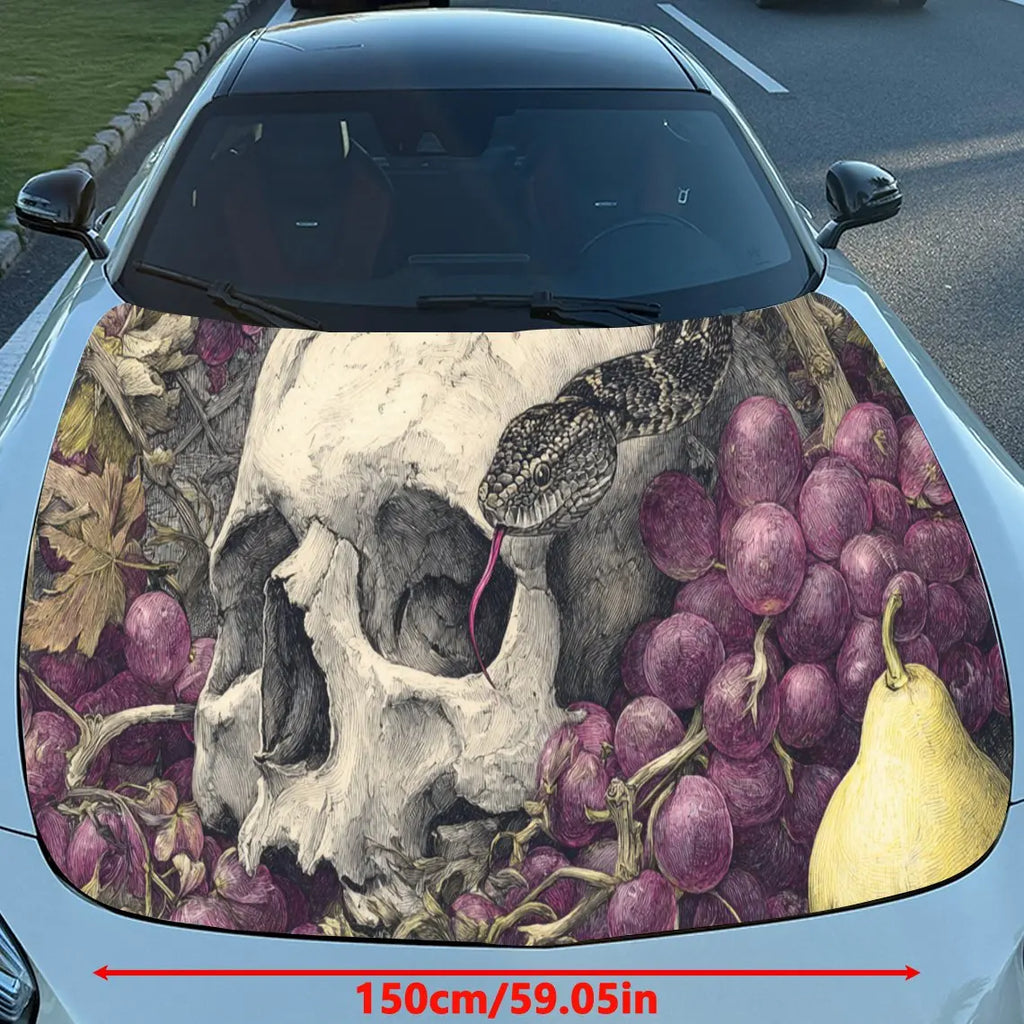 Mysterious Skull & Fruits Car Hood Stickers - Self-Adhesive, Waterproof and Durable Vinyl Wrap, Decorate And Protect Your Car, F