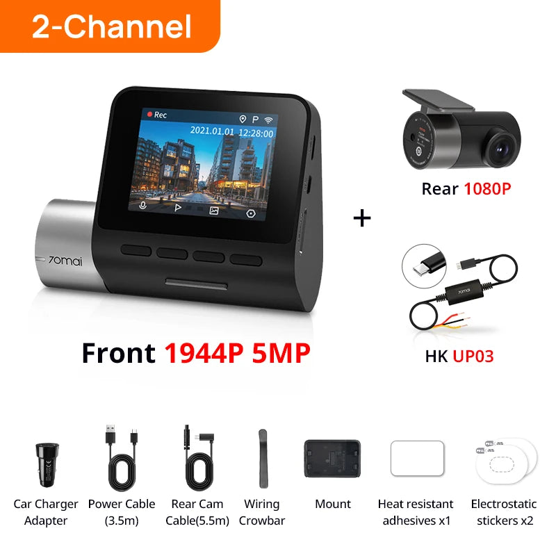 70mai A500S Recorder Car DVR Front Cam A500S 1944P Night Vision 70mai Dash Cam Pro Plus Built-in GPS Wifi Support Rear Cam