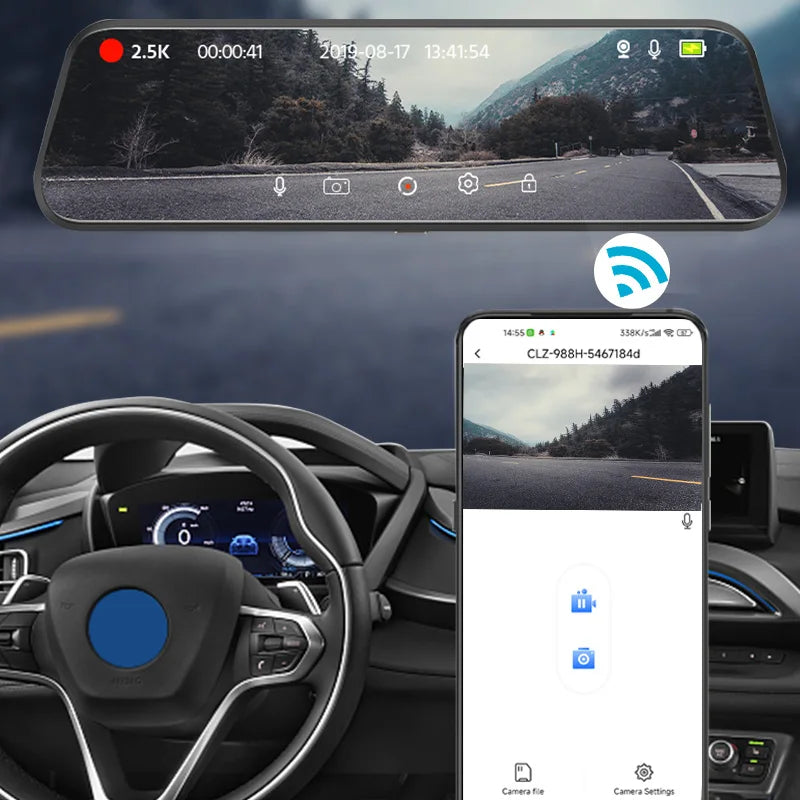 E-ACE 2K Car DVR WIFI GPS Stream Media Mirror Optional 1080P Car Video Camera Night Vision Loop Recording 24H Parking Black Box Car Mobile World