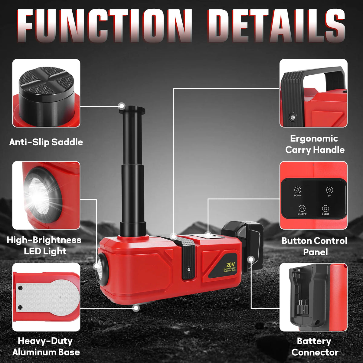 220W Electric Car Jack 5 Ton Hydraulic Jack Car Lift Floor Jack with LED Light & Remote Control for Milwaukee 18V Battery Pin