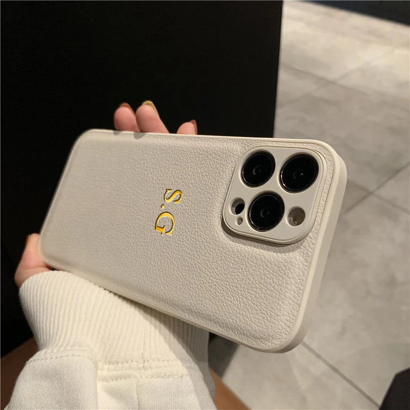 Personalized Phone Case For iPhone 1817 16 15 14 13 12 11 Pro Max Plus Air Luxury PU Leather Customized Initials Name Gift Cover