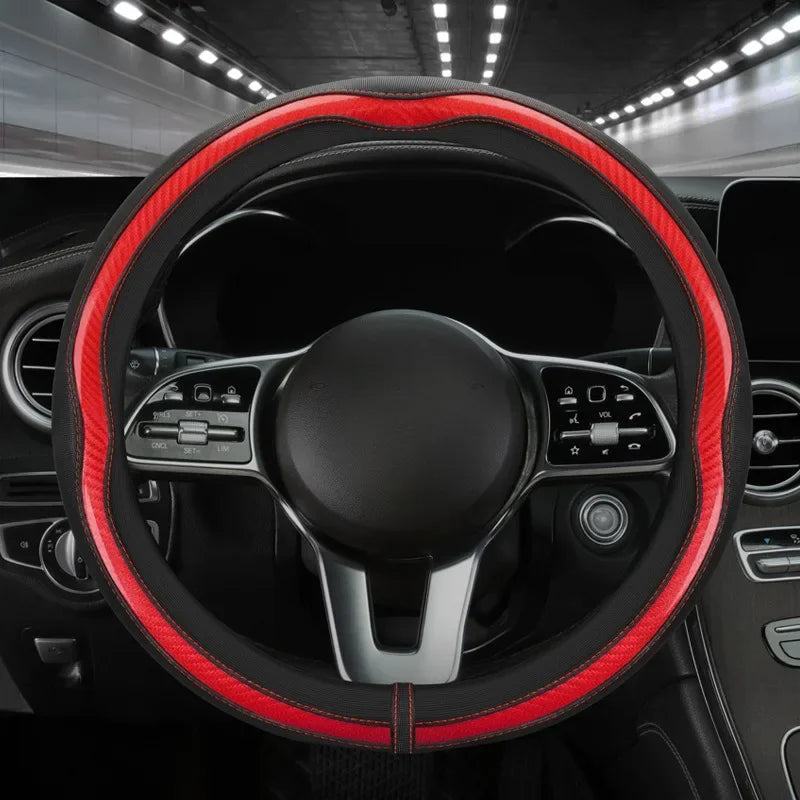 PU Leather Car Steering Wheel Cover Universal Carbon Fiber Steering Wheel Covers Car Decoration Accessories 38cm Steering Covers CM World
