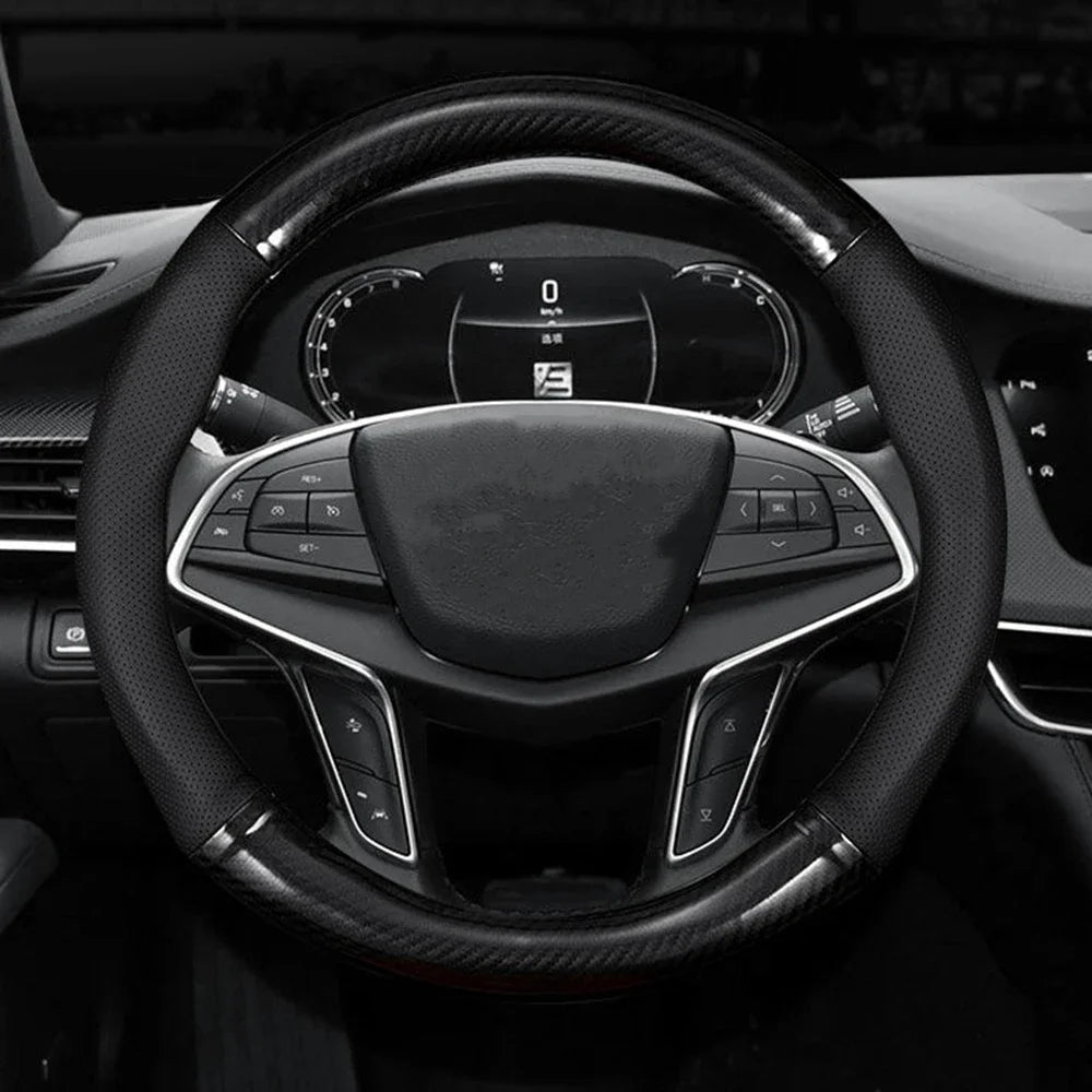 Universal Car Steering Wheel Cover Carbon Fiber Leather Three-dimensional Anti Slip, Timple And Fashionable Car Accessories CM World