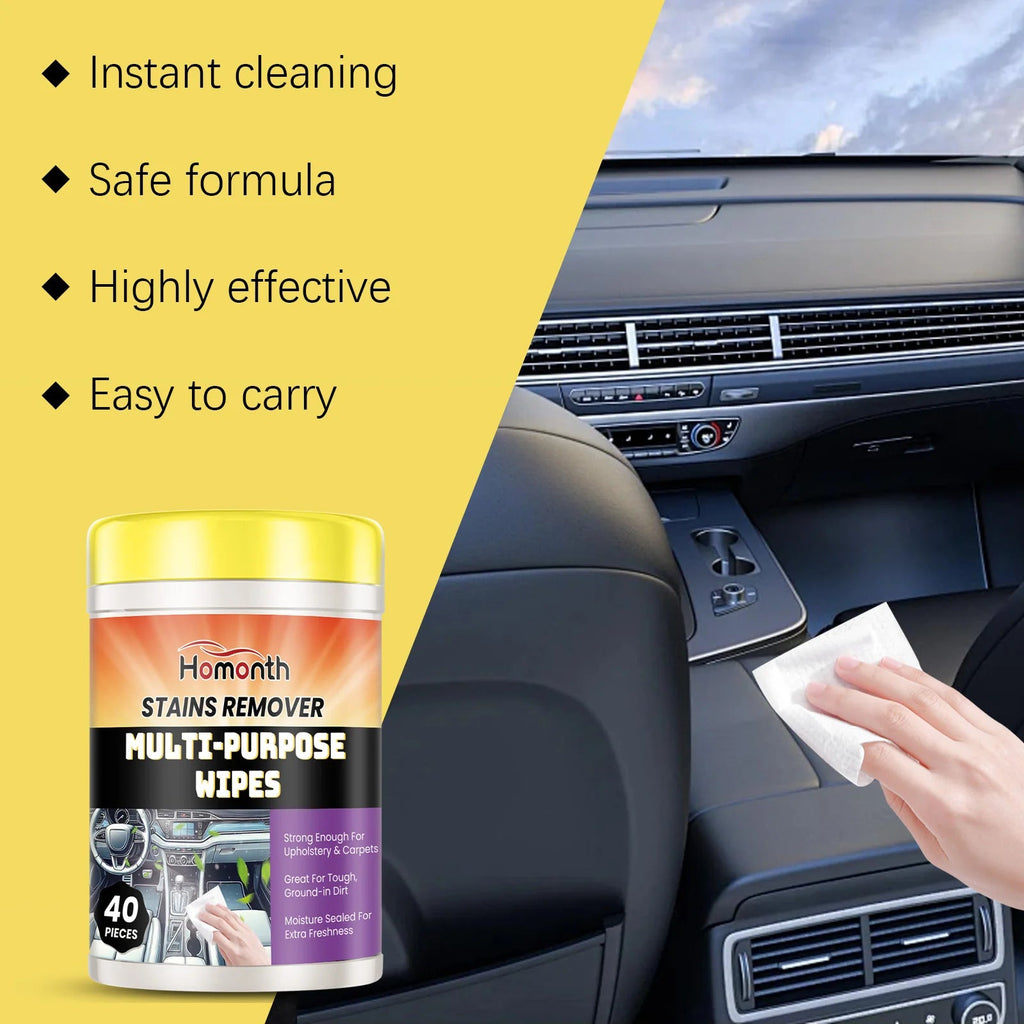 40PCS Car Interior Cleaning Wipes Multipurpose Wipes for Dashboard Leather Seats Screen Quick Cleaner Degreaser for Stains Dust CM World