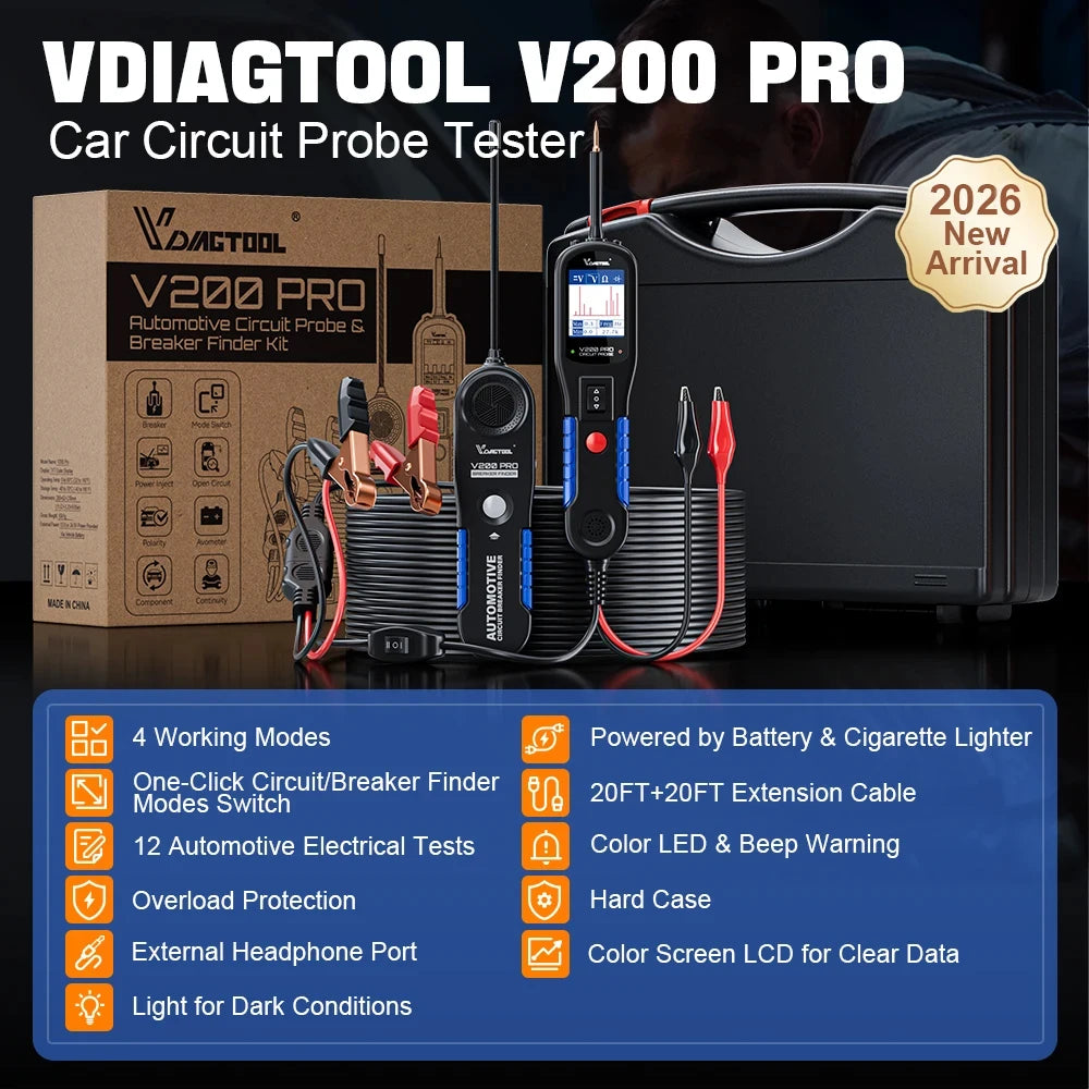 VDIAGTOOL V200PRO Automotive Power Circuit Probe 12/24V Electrical Short Open Breaker Finder Car Electrical Diagnostic 40FT Cabl
