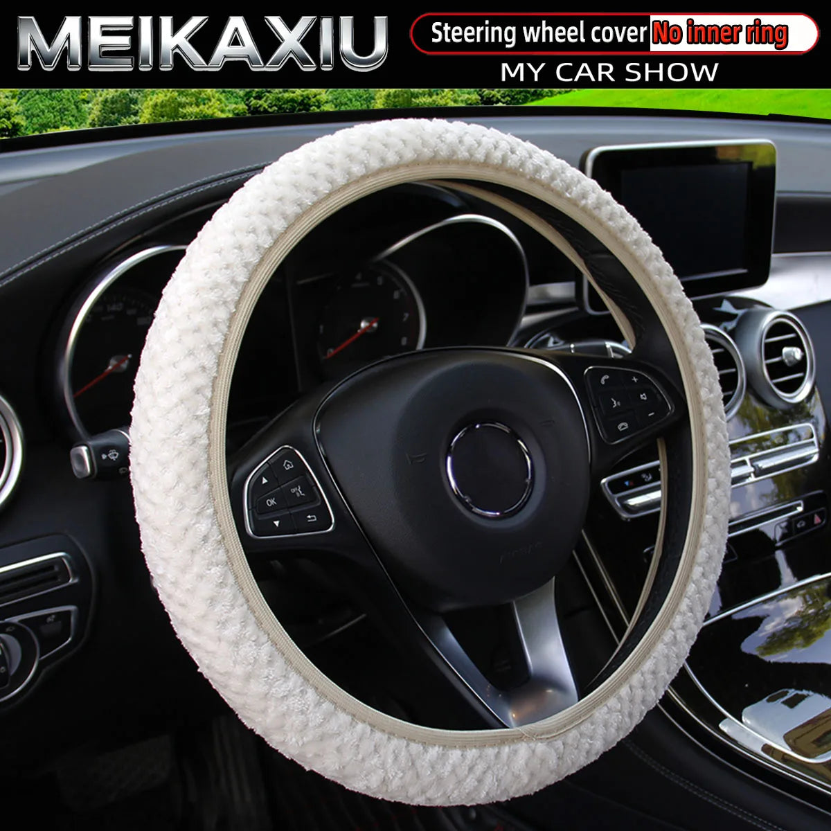 Women's Winter Plush Steering Wheel Cover Soft Elastic Short Fur Hand-Warming Car Accessory without Inner Ring