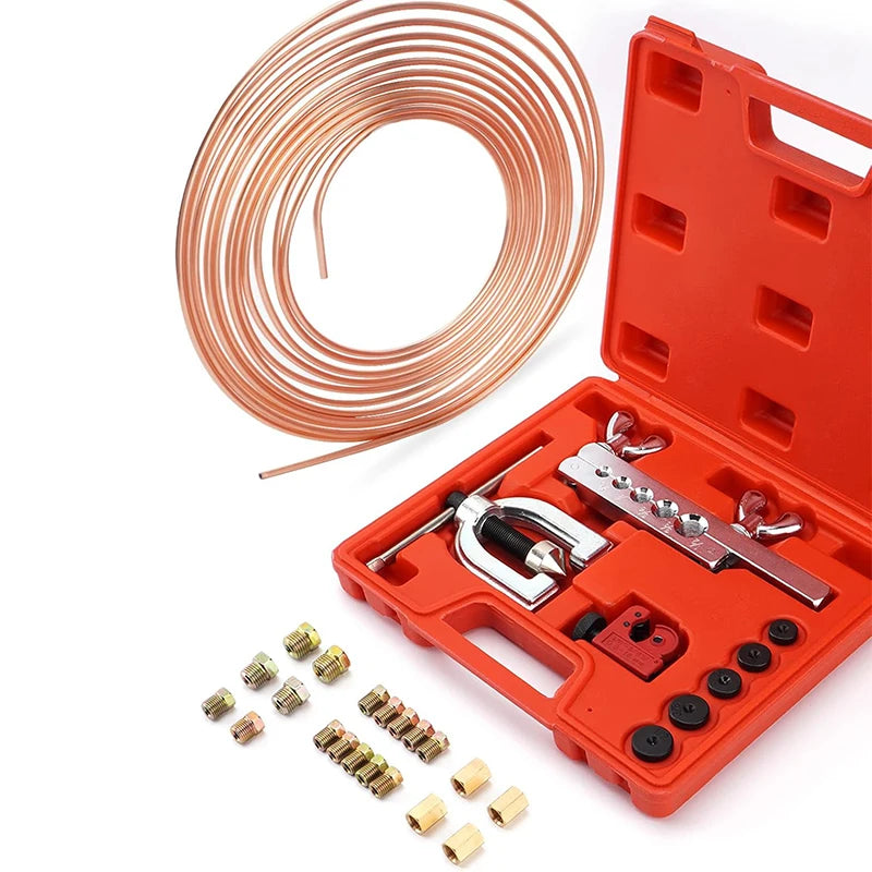 25Ft 3/16'' Brake Line Kit with 16 Fittings and 4 Unions Brake Pipe Fittings,Brake Line Double & Single Flaring Tool Kit CM World