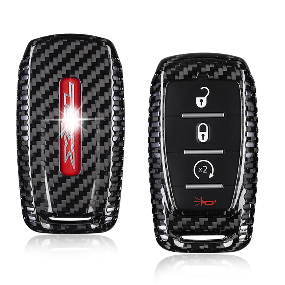 for Ram 1500 Limited Key Fob Cover With Keychain Carbon Fiber Key Case for Ram 2500 Power Wagon 3500 Smart Key Accessories 2023 CM World