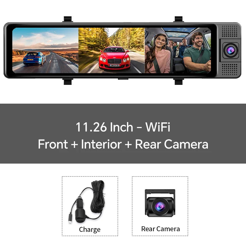 H330 Dash Cam 3 Channel Rearview Mirror Front Inside Rear 4K+1080P+1080P WiFi GPS Dual Lens Car Dvr Camera Infrared Night Vision