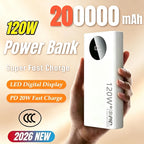 200000mAh Power Bank 120W Super Fast Charging PD20W Dual Way Digital Display Airplane Safe CCC For iPhone Samsung Xiaomi