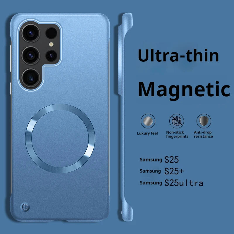 Luxury Ultra Thin Metallic Paint Skin-friendly Frameless Case For Samsung S26 Ultra S25 S24 S23 Plus for Magsafe Anti-drop Cover Car Mobile World
