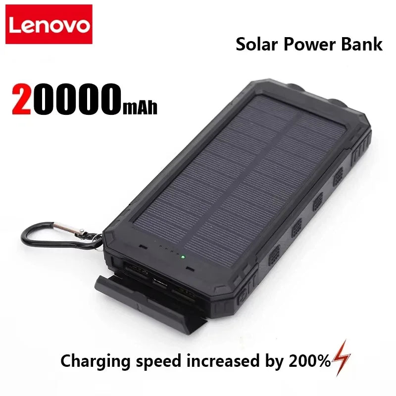 Lenovo 200000mAh Solar Power Bank Portable Charging Poverbank External Battery Charger Strong Light LDE Light for iphone Huawei Car Mobile World