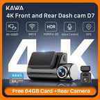 Front and Rear Dash cam KAWA D7 4K,Video Recorder 4K WiFi6 Car Camera,DVR Tiny Rear Camera for AUTO,APP/Voice Control Dashcam Car Mobile World