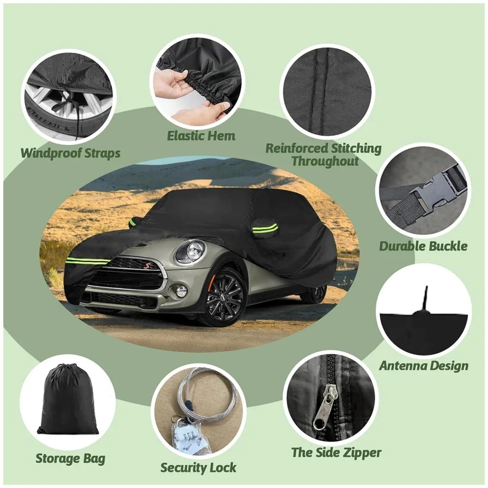 Outdoor Waterproof Car Covers Custom Fit for 2002-2024 Mini Cooper/Hardtop/Convertible 2-Door Windproof Cover with Door Zipper Car Mobile World