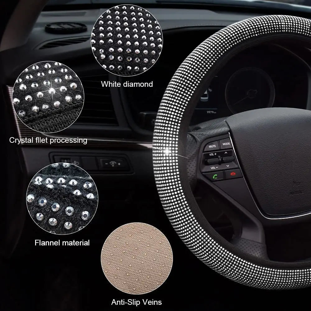 1Pc Car Steering Wheel Cover Pink Full Diamond Inlaid Diamond Hot Diamond Without Inner Ring Steering Wheel Cover