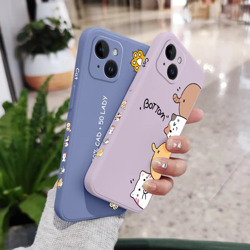 Cat Litter Phone Case For iPhone 17 17 Air 16 16e 15 14 13 12 11 Plus Pro Max Mini X XR XS Plus Liquid Silicone Cover