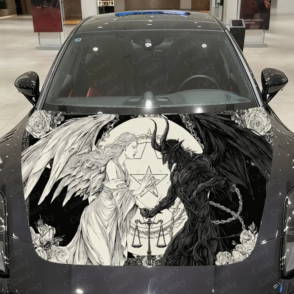 Light & Dark Holding Balance Car Vinyl Wrap, PVC Waterproof Car Hood Sticker, Self-Adhesive Scratch-Resistant Stickers