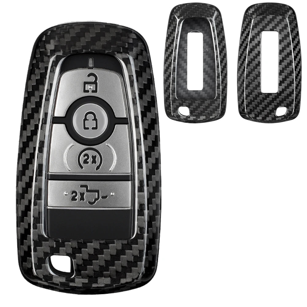 Key Fob Cover for Lincoln Navigator Real Carbon Fiber Key Case Shell for Ford F150 & Raptor Bronco with Keychain 2020-2023 2024 CM World