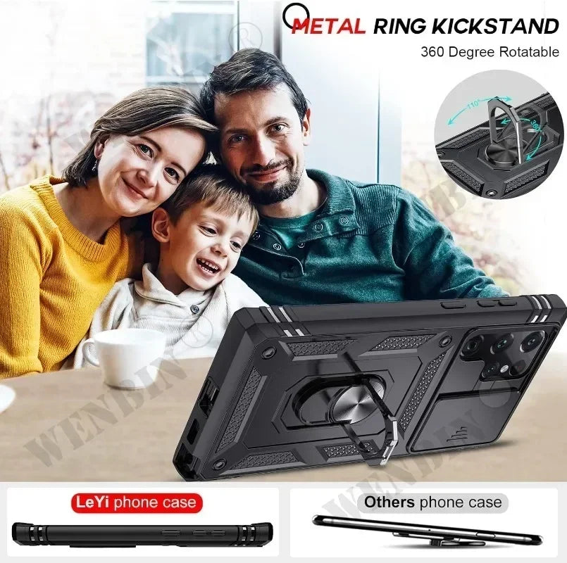Case For Samsung S26 Ultra S25 S24 S23 Plus S25 FE A57 A56 A37 A36 A17 A16 5G Heavy Duty with Camera 360 Degree Kickstand Cover