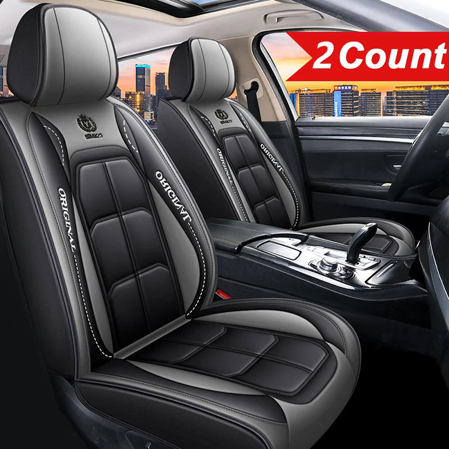 Car Seat Covers 2 Pcs Front Driver Passenger Full Coverage Universal Fit Easy Install Durable Leather Look