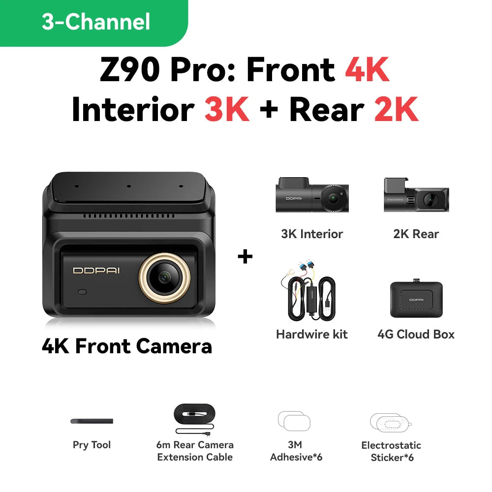 DDPAI New Z90Pro 4K+2K Front and Rear Car Dash Cam Dual HDR Sony Sensor ADAS Parking Mode WiFi 5G Car DVR Camera Video Recorder Car Mobile World