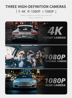 DT-NAVI  New 4K A3 Pro Cam 3 Channel Dash Cam Front 4K+Rear 1080P+Interior 1080P GPS WiFi 24H Parking Monitor Supercapacitor Car Mobile World