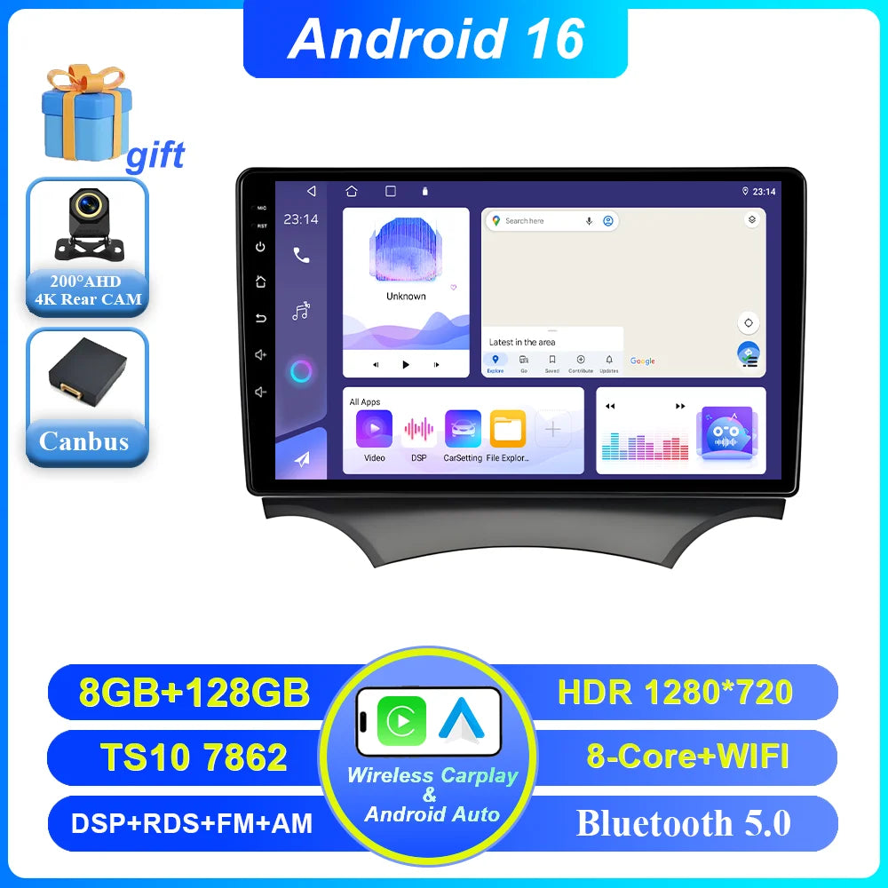 Android 16 Carplay For Ford Ka 2008 - 2014 Auto Radio Stereo Car Multimedia Video Player GPS Navigation QLED Touch Screen 4G DSP CM World