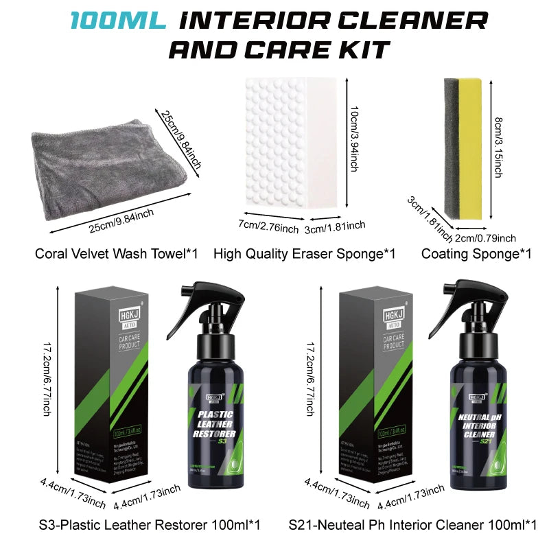 HGKJ Interior Cleaner and Plastic Restorer Leather Conditioner Kit Protectant Safe Liquid Wax Water-free Foam Spray S3&S21 CM World