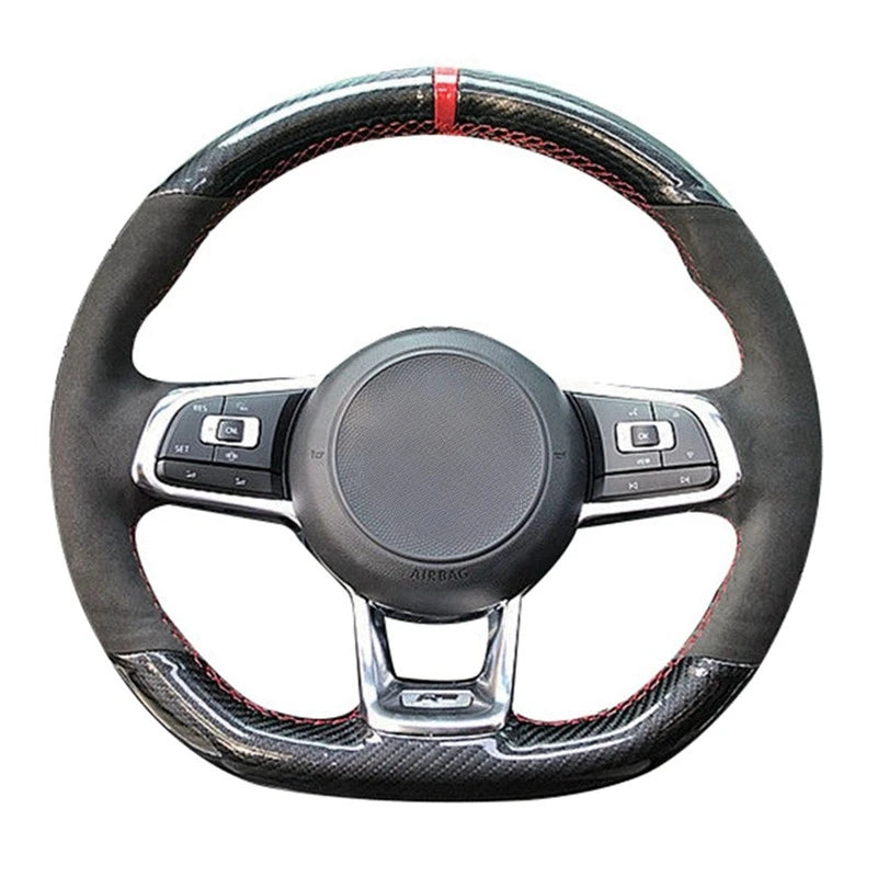 Customized Car Steering Wheel Cover Hand Sewing Braid Suede For Volkswagen Golf 7 GTI Golf R MK7 VW Polo GTI Scirocco 2015 2016 CM World