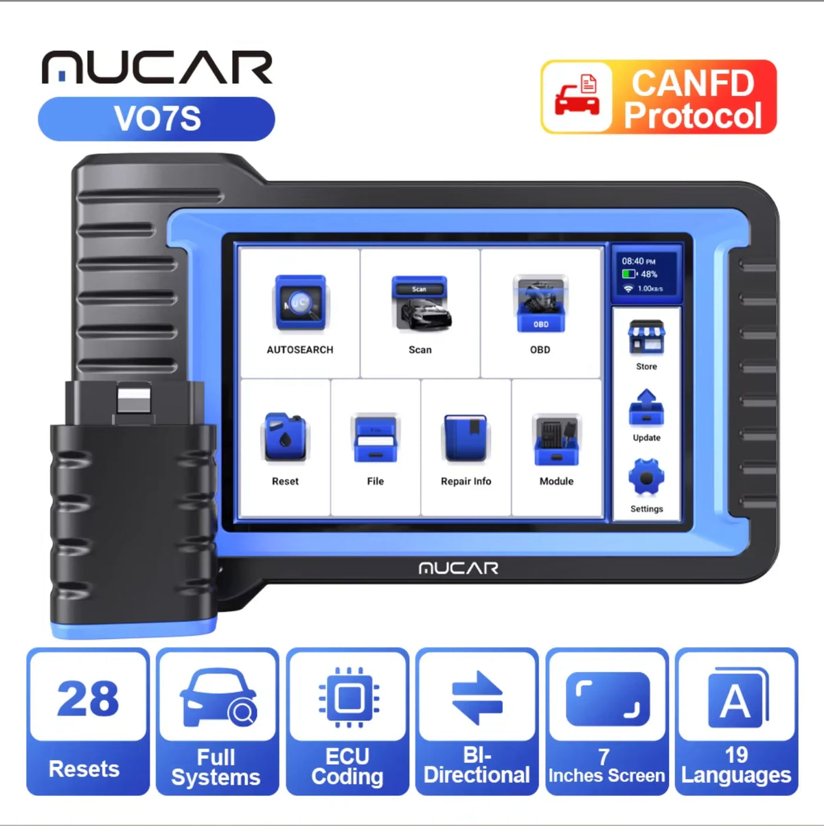MUCAR VO7S/VO7 Car Diagnostic Tools Full System Diagnosis 28 Reset ECU Coding&Bi-directional Automotive Obd2 Scanner Free Update