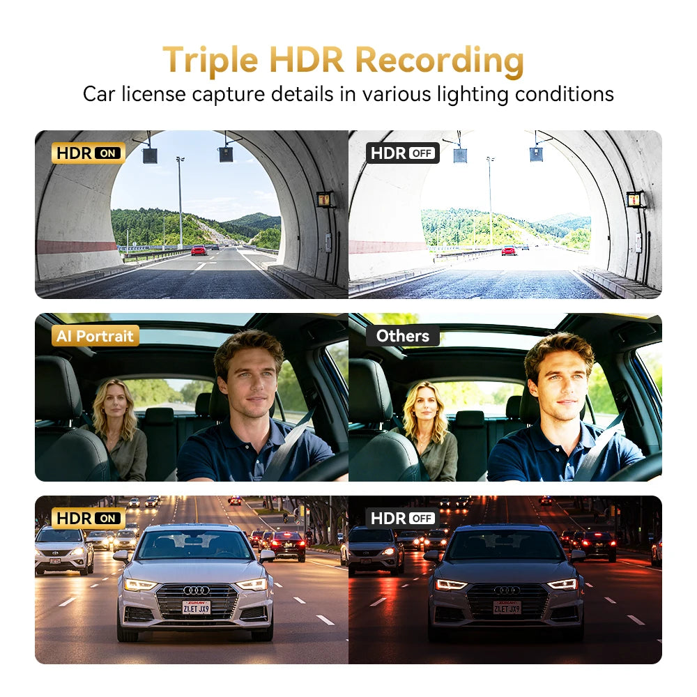 DDPAI Z60T Dash Cam 3-Channel HDR 4K+2K+1080P Front Rear Interior Night Vision 24H Parking Monitoring ADAS Dash Camera Car DVR