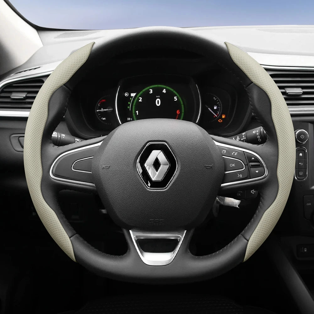 Suitable for Renault Breathable Hole Leather Steering Wheel Cover Segmented Quick Release Design Non-Slip and Durable Megane 3 2 4 Clio4 5 Captur Trafic Scenic Austral Kangoo Arkana Kadjar Master Fluence Zoe Twingo Qm6 CM World