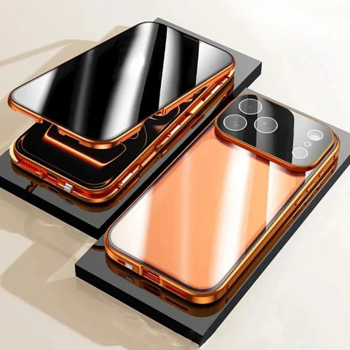 360 ° Full Protection Metal Magnetic Double-Sided Glass Snap Lock Privacy Case For iPhone 17 16 15 14 13 12 Pro Max Plus 17E 16E Car Mobile World