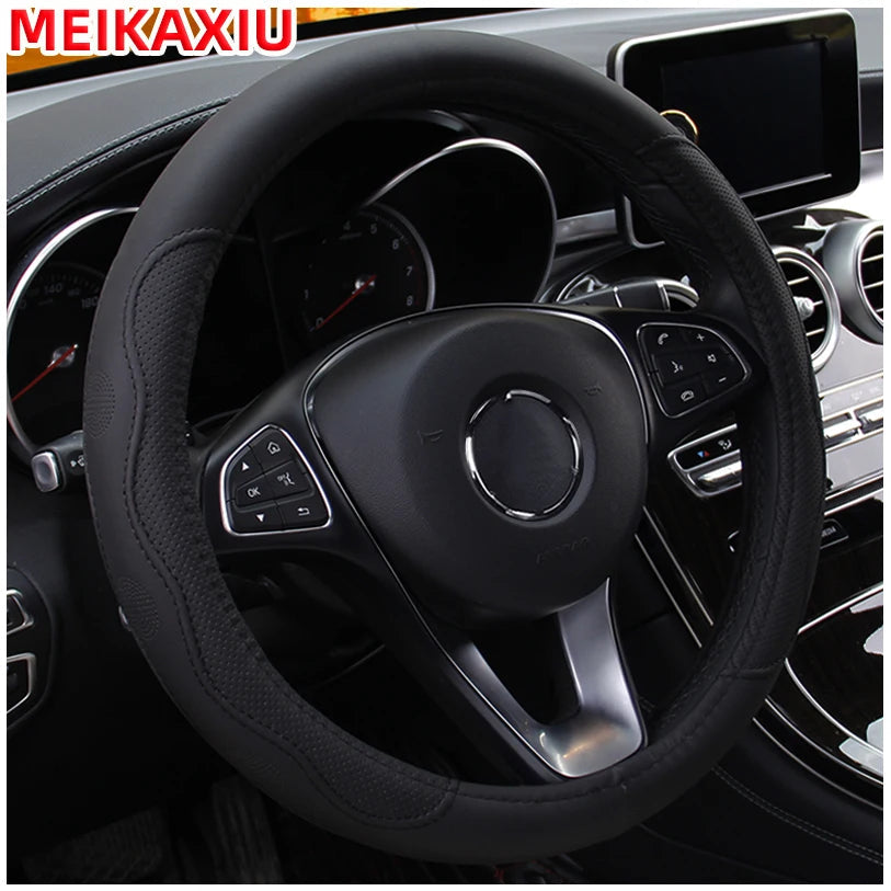 PU fiber leather embossed car has an inner ring steering wheel cover suitable for 14.5 - 15 inch round car decorations. CM World